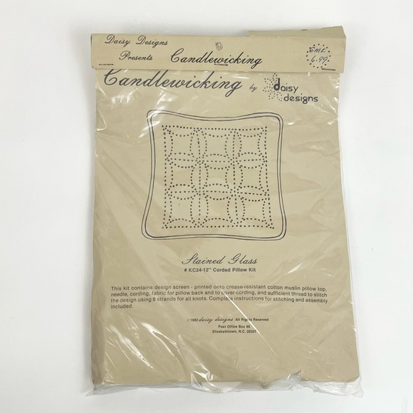 Vintage Candlewickery Needlecraft Embroidery Craft Stained Glass Pillow Case Kit - Picture 6 of 6